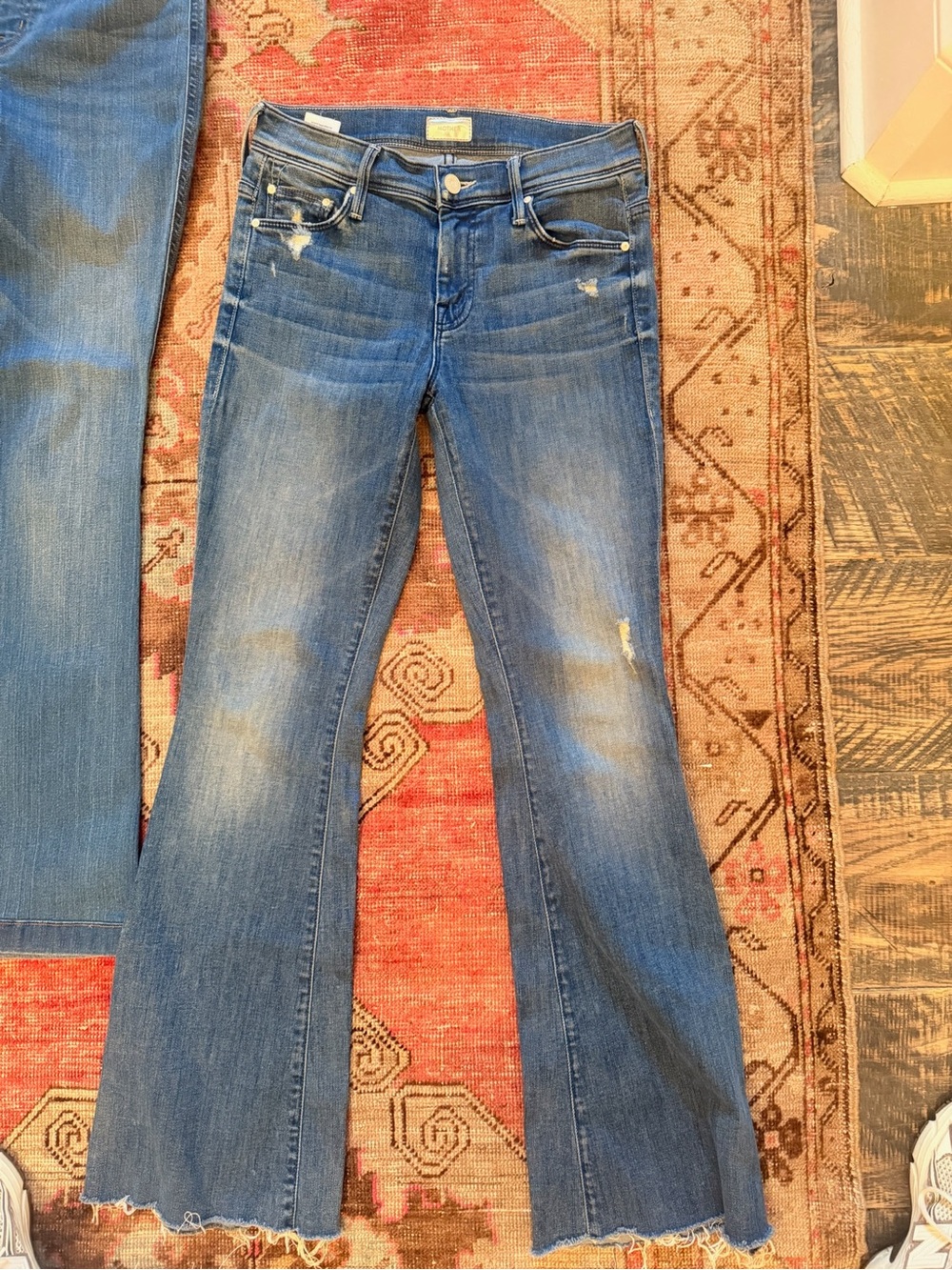 MOTHER Distressed Medium Blue Flare Jeans